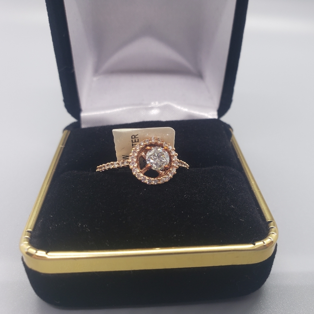 0.9 CTW Diamond Ring Engagement Halo 18K Rose Gold Certified VS/SI Diamond sz 7